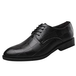 QINQNC Herren Sportlich Halbschuhe Herren Freizeit Mode und Männer Lederschuhe Low Heel Spitzschuh Spitze Plaid Muster Lässig Einfach Men Freizeit Lederschuhe Manner Schicke (Black, 42) von QINQNC