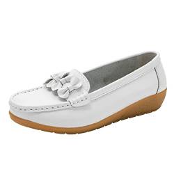 QINQNC Madchen Grune Bequemschuhe Men's Flache Slip On Women Comfort Walking Flat Loafers Freizeitschuhe Driving Loafers Wanderschuhe für Frauen Manner Low Hallenschuhe Damen Grau Fashion (White, 41) von QINQNC