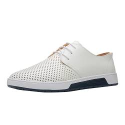 QINQNC Manner Klassischer Halbschuh Male Leather Schicke Männer atmungsaktive Bequeme Business Lace-up Freizeit Hohle Feste Lederschuhe Herren Sportlich Extra Weit Bequeme (White, 47) von QINQNC