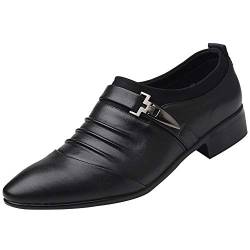 QINQNC Manner Vintage Breite Schnürhalbschuhe Herren Britische Herrenlederschuhe Mode Mann Spitz Zehen formelle Hochzeit Schuhe Men's Elegant Lederschuhe Faux Herren Echtleder (Black, 38) von QINQNC