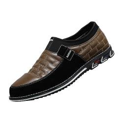 QINQNC Men Echtleder Lederschuhe Men Formal Slip Casual für Kleid, Arbeit, formelle Hochzeit, Herrenschuhe, Business-Herren-Lederschuhe Men's Elastische Schnürsenkel Bootsschuhe Herren (Brown, 48) von QINQNC