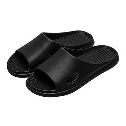 QINQNC Men Leinen Plusch Hausschuhe Manner Mit Fussbett Hausschuhe für Männer und Frauen, Badezimmer, Hausschuhe, Strand, einfarbig, mit flachem, Sandalen Herren Plusch Slipper Men's (Black, 42) von QINQNC