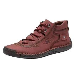 QINQNC Men's Freizeit Schuhe Herren Flexibler Sohle Mode und Herren Lederschuhe flach weicher bequem Mid Top Casual Herren Atmungsaktive Lederschuhe Faux Herren (Red, 41) von QINQNC