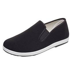 QINQNC Men's Tennis Trachtenschuhe Men Fitness Mode Männer Freizeitschuhe Flache Leichte Bequeme Einfarbige Flache Slip On Einfache Art Male Arch Fit Straßenschuhe Male Extra Weite (Black, 43) von QINQNC