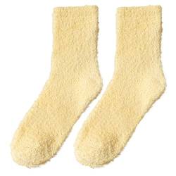 QINQNC Socken Herren 39 42 Winter Socken Herren Socken Flauschige Socken für Damen, weiche, flauschige Winter-Gemütliche Slipper-Socken, süße Plüsch-warme Thermosocken Damen 39 42 (Yellow, One Size) von QINQNC