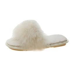 QINQNC Women's Orthopadische Wool Plusch Slippers Damen Haarige Hausschuhe Damen Draußen Tragen Mode 2024 Schuhe Haar Flache Unterseite Koreanische Version Der Damen Cotton Pantoffel (White, 37) von QINQNC