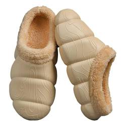 QINQNC Women's Wolle Slippers Damen Streifen Slipper Warme Hausschuhe, weich und bequem, halten Ihre Füße im Winter warm. Women's Atmungsaktiv Slipper Damen Indoor (Beige, 41) von QINQNC