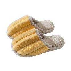 QINQNC Womens Fuzzy Freizeit Weiche Slipper Damen Hausschuhe für Männer und Frauen, rutschfeste Hausschuhe aus Baumwollleinen für drinnen und draußen, Hausschuhe, Damen Mit Filzsohle (Yellow, 36) von QINQNC