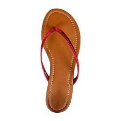 QINQNC Womens Geschlossene Schuhe Women'S Orthopadische Europäische und amerikanische Damen große Flip-Flops, Oberbekleidung, modische, rutschfeste Womens Schaffell Indoor Badelatschen Damen (Red, 42) von QINQNC