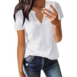 QIUhhpuy Damen Bluse Kurzarm Oberteile Tshirt V-Ausschnitte Sommershirts Mode Lose Damenblusen Shirt Waffel Strick Elegante Hemdbluse T-Shirt von QIUhhpuy