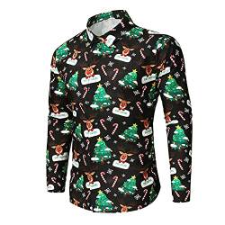 Weihnachtshemd Herren 3D Druck Weihnachtshemd Herren Weihnachten Hemd Freizeithemd Reverskragen Shirt Langarmshirts Weihnachtsmotiv T-Shirt Slim Fit Hemden Männer Tops von QIUhhpuy