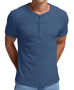 QIXING Henley Shirt Herren Kurzarm Sommer T Shirt mit Knopfleiste Herren Kurzarm Casual Leicht Slim Fit T-Shirt（Blau， M von QIXING