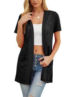 QIXING Sommer Damen Leichte Kurzarm Strickjacke Strickjacke für Damen Atmungsaktiv Frühling Herbst Cardigan Damen(Schwarz, XXL) von QIXING