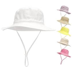 QIYIENDIAN Baby Sonnenhut breite Krempe Strandhüte Eimer Hut für Säugling Kleinkind und Kinder UPF 50+(White,2-6 Years) von QIYIENDIAN