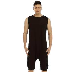 QIYUANT Herren Kurz Jumpsuit Onesie Sommer mit Reißverschluss Unten Ärmellos Overall Pyjama Männer Strampler Bodysuits Erwachsene Kurze Hose Schlafanzug Schlafoverall Nachtwäsche (Schwarz, XL) von QIYUANT