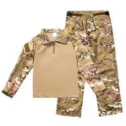 QIYUANT Kinder T-Shirt Militärhose Sets Taktisch Airsoft Militär Camouflage Frühling Sommer Herbst Kampf Jagd Wandern Camping Outdoor für Junge Mädchen Herren Damen (CP/Hemd + Hose, 180) von QIYUANT