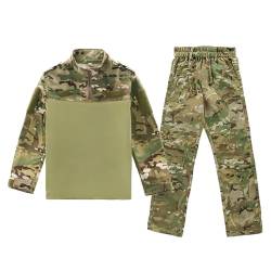 QIYUANT Kinder T-Shirt Militärhose Sets Taktisch Airsoft Militär Camouflage Frühling Sommer Herbst Kampf Outdoor Jagd Wandern Camping für Junge Mädchen Herren Damen (CP/T-shirt + Hose, 110) von QIYUANT