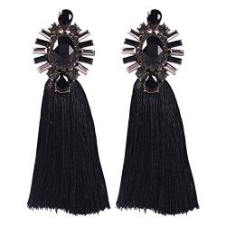 Boho Ohrringe, Ohrclips, Glasanhänger im Bohemian-Retro-Stil, Legierung, übertriebener hängender Ohrschmuck for Damen(Black) von QJFORU