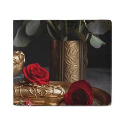 QLPTM Served with Fresh Red Roses Leather Wallets for Women Men Slim Purse Card Holder Credit Card Wallet Small Bifold Wallet, Served with Fresh Red Roses, One Size, Casual, Serviert mit frischen von QLPTM