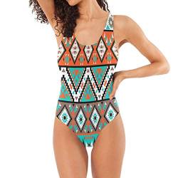 QMIN Badeanzug mit Aztekenmuster, einteilig, sexy Bikini, Tankini für Frauen Mädchen Damen Gr. XL, mehrfarbig von QMIN