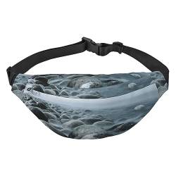 Sea Water The Rocks Snow Mountain Bauchtasche für Damen und Herren, Gürteltasche, verstellbarer Gürtel, lässige Brusttasche, Bauchtaschen für Reisen, Wandern, Hüfttaschen, Schwarz , Einheitsgröße von QQLADY