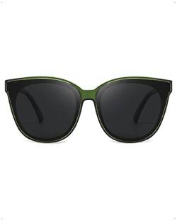 QTYQWC Katzenaugen-Sonnenbrille für Damen, polarisiert, übergroß, modisch, Vintage-Stil, zum Autofahren, Angeln, 99,99 % UV-Schutz, A14 grüner Rahmen, graue polarisierte Gläser von QTYQWC