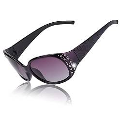 QTYQWC Polarisierte Sonnenbrille für Damen, Strass-Sonnenbrille mit UV-Schutzlinse, LS008, A01 Violetter Wickelrahmen/polarisierte violette Linse von QTYQWC