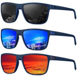 QTYQWC Polarisierte Sonnenbrille für Herren, leichte Sonnenbrille mit UV-Schutz zum Fahren, Angeln, Golf, Y-Rahmen, Blau, Gläser Schwarz/Dunkelblau/Rot, 3 Stück von QTYQWC