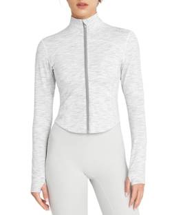 QUEENIEKE Damen Laufjacke Atmungsaktive und Leicht Sportjacke Langarm definieren Jacke mit Daumenloch für Fitness Trainingjacke Jacke Größe S FarbeBeheiztes Weiß von QUEENIEKE