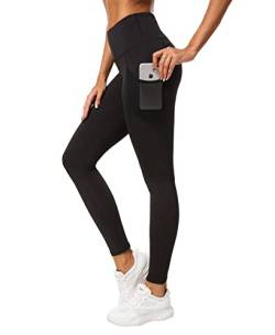 QUEENIEKE Damen Yoga Leggings Power Flex Mesh Mittlere Taille 3 Handytasche Gym Laufhose Farbe Schwarz Größe XXL(16) von QUEENIEKE