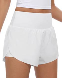 QUEENIEKE Sport Shorts Damen Sommer 2 in 1 Laufhose Kurz Hose mit Taschen Radlerhose Schnell Trocknend Fitness Running Yoga Jogging Beiläufige Training Größe S Farbe Weiß von QUEENIEKE