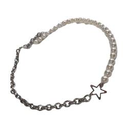 QUEENYARD Elegante Halskette mit hohlem Stern-Anhänger, stilvolle Choker, einzigartige Charm-Halskette, Spleiß-Halsketten, Halsschmuck, Geschenk für Frauen, 40 cm, Legierung Imitationsperle, Kein von QUEENYARD