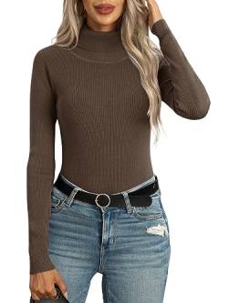 QUEZHU Pullover für Frauen Winter Herbst Strick Langarm Tops Slim Fit Rollkragenpullover Tops Pullover, D Kaffee, Mittel von QUEZHU