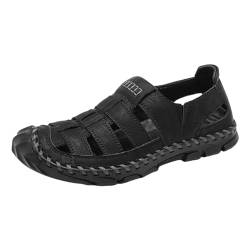 QUINTRA Herren PU Sport Sandalen Geschlossene Zehenausschnitte Atmungsaktive Outdoor Athletic Sandale Rutschfeste Strand Wasserschuhe (Black, 46) von QUINTRA