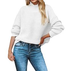 QUINTRA Pullover Damen Winter Rollkragenpullover Strickpullover Casual Rundhals Langarm Pulli Oberteile (White, XL) von QUINTRA