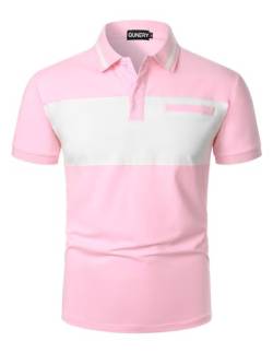 QUNERY Herren Polo Shirt Kurzarm/Langarm Farbblock Regular Fit Poloshirt Golf Tennis Polo Sommer Atmungsaktives T shirt Pink und Weiß L von QUNERY