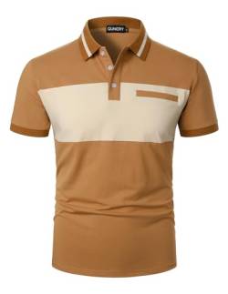 QUNERY Herren Polo Shirt Kurzarm/Langarm Farbblock Regular Fit Poloshirt Golf Tennis Polo Sommer Atmungsaktives T shirt Braun und Aprikose L von QUNERY