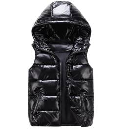 QWEZXCMI Unisex Weste, 2021 Winter Warme Männer Leichte Kapuzenkugeln Daunenweste Ärmellose Gesteppte gepolstete glänzende Gilet, Kapuzenweste für Männer und Frauen,Schwarz,110cm von QWEZXCMI