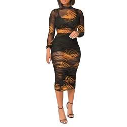 Frauen 3PCS Crop Top Short Rock Set mit Tropical Print Sheer Mesh Bodycon langes Kleid Kleid Spitze Damen von QWUVEDS