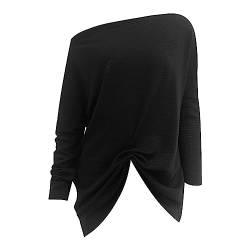 Frauen Einfarbig Temperament Pullover Schräg Kragen Lose Pullover Frauen Gestrickte Pullover Langarm Pullover Shirt Clips (Black, S) von QWUVEDS