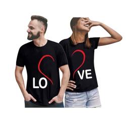 QWUVEDS Partner T-Shirt Damen und Herren 2 Stück Couple-Shirt Geschenk Set für Verliebte Partner Geschenke Bestes Geburtstagsgeschenk Partnerlook Schwarz 2er Set Couple Schlichtes Und Witziges Design von QWUVEDS