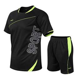 Sommer Sportanzug Lässiger Fitness-Schnelltrocknender elastischer Kurzarm-Shorts-Sportanzug für Herren Anzug Herren Trainingsanzüge 2 Teili Outfit Sport Set Kurzarm T-Shirt + Kurze Hose Sets von QWUVEDS