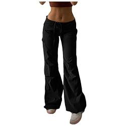 Vintage Low Waist Individualisierte elastische Taille LoosePig Nose Buckle Foot Loose Cargo Pants mit Tasche Kleidung Mädchen 146 Hosen Bootcut Hose Damen Schlaghose Damen Jeans Bootcut Hose Damen von QWUVEDS