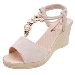 plateau sandalen damen sandalen damen sommer bequem hausschuhe mädchen high heels Schuhe Sandalen Frauen lässige Keile Fashion-String-Perlen Frauen Römischen Frauen-Sandalen Damen Schuhe von QWUVEDS