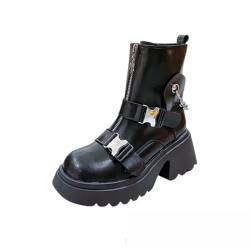 QZYGWCS Damen-Gothic-Stiefeletten Stiefel Keilabsatz Zipper Stiefel Plattform Biker Boots Schnalle Punk Stiefel (Schwarz, Erwachsene, 36, Numerisch, EU Schuhgrößensystem, M) von QZYGWCS