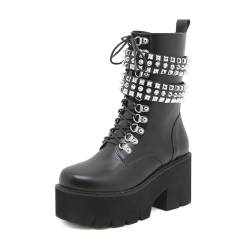 QZYGWCS Damen Punk Goth Plattform Stiefel Keil Chunky Flach Rutschfeste Stiefel Punk Stiefel Ankle Boots (Schwarz, Erwachsene, 39, Numerisch, EU Schuhgrößensystem, M) von QZYGWCS