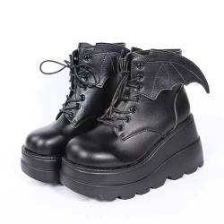 QZYGWCS Damen Stiefeletten Mit Absatz Aus Leder Blockabsatz Punk Stiefeletten Biker Boot Gothic Plateaustiefel (Mattschwarz, Erwachsene, 37, Numerisch, EU Schuhgrößensystem, M) von QZYGWCS