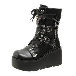 QZYGWCS Frauen Stiefeletten Stiefel Plateau Schnalle,Nieten,Punk,Gothic,Stiefeletten Mit ReißVerschluss SchnüRstiefel (Schwarz, Erwachsene, 39, Numerisch, EU Schuhgrößensystem, M) von QZYGWCS