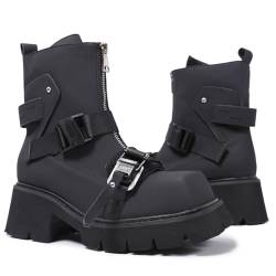 QZYGWCS Stiefel Damen Gothic-Stiefel Mit Klobigem Absatz FüR Damen,Damen Vegan Leder Buckle Punk Boot (Schwarz, Erwachsene, 36, Numerisch, EU Schuhgrößensystem, M) von QZYGWCS