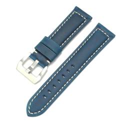 Qgsaghty Echtes Lederarmband Herren Damen Crazy Horse Ledergürtel 20mm 22mm 24mm 26mm Uhrenarmband, Blau-Silber, 26mm von Qgsaghty